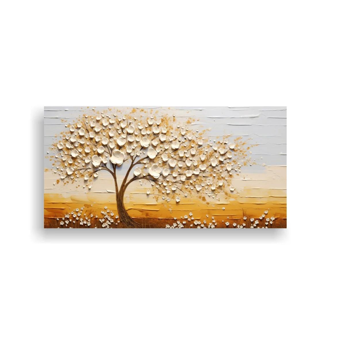 Cuadro Árbol de la Vida con copa en relieve y franja dorada