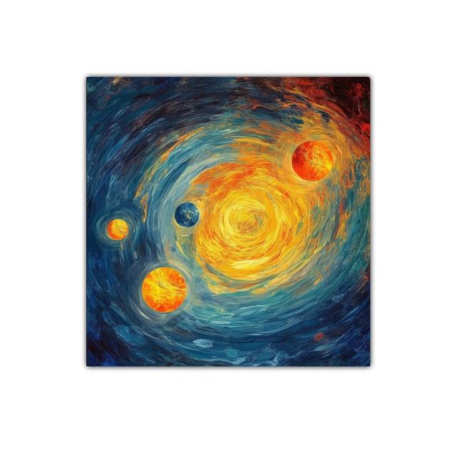 Galaxia vibrante con planetas iluminados y remolinos cósmicos