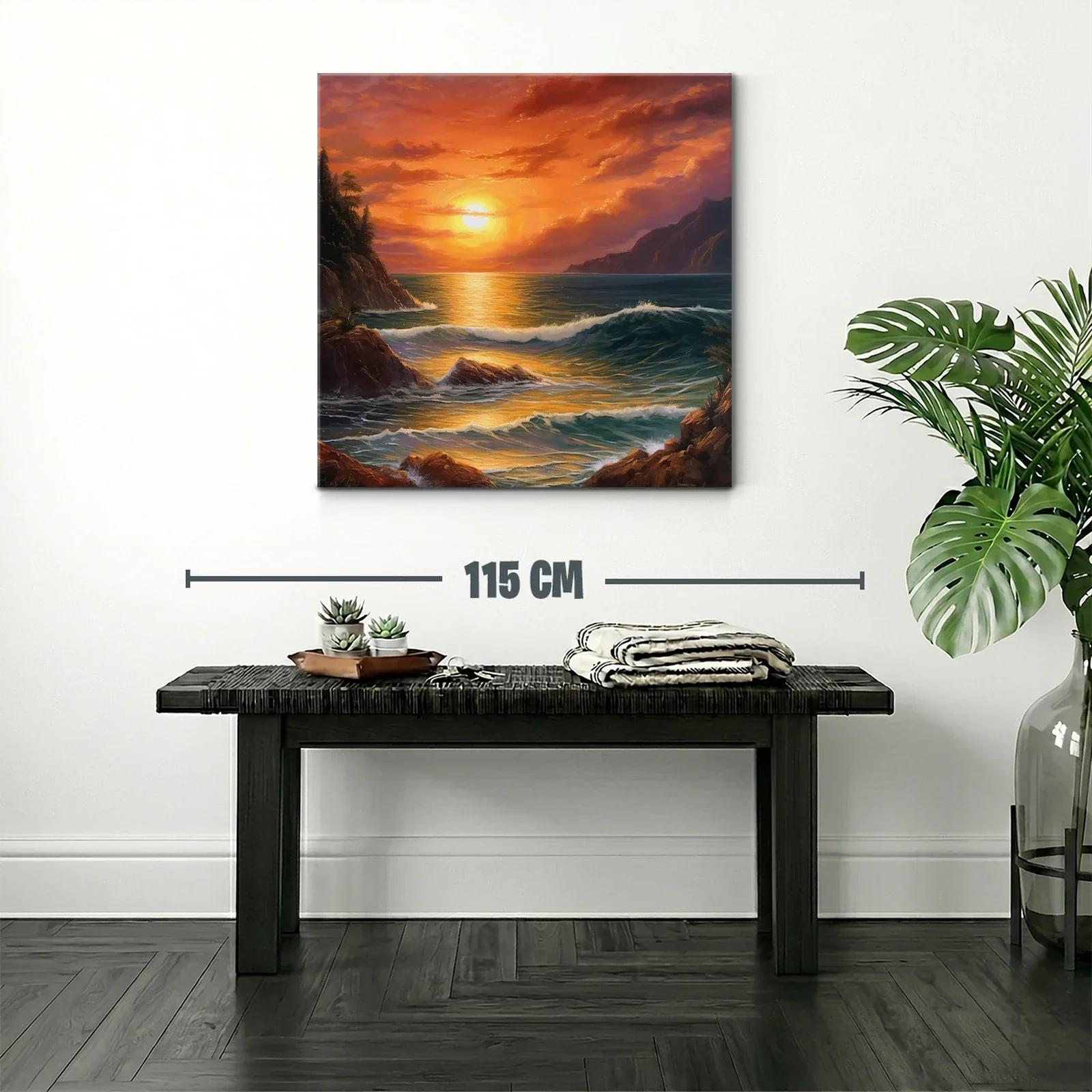 Atardecer dorado en costa con olas y rocas — miniatura 2