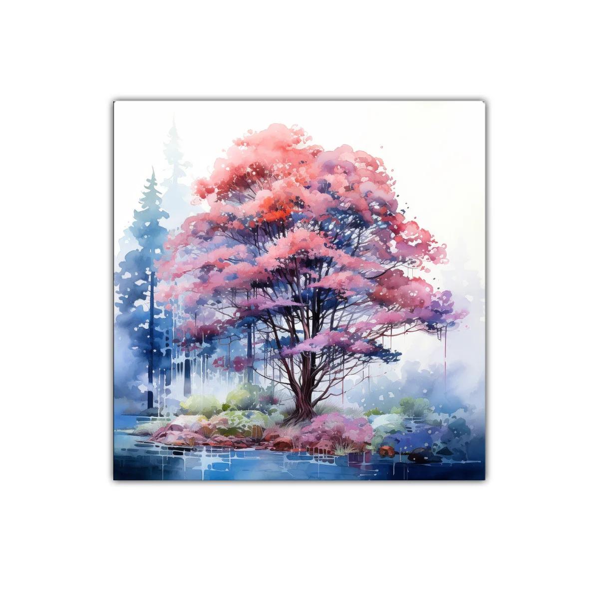 Árbol en tonos rosas y azules con paisaje onírico — miniatura 1