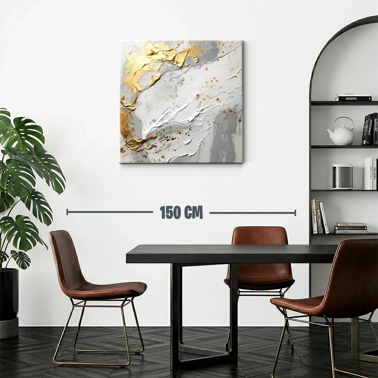 Cuadro abstracto tonos dorados y grises con relieve elegante — miniatura 2