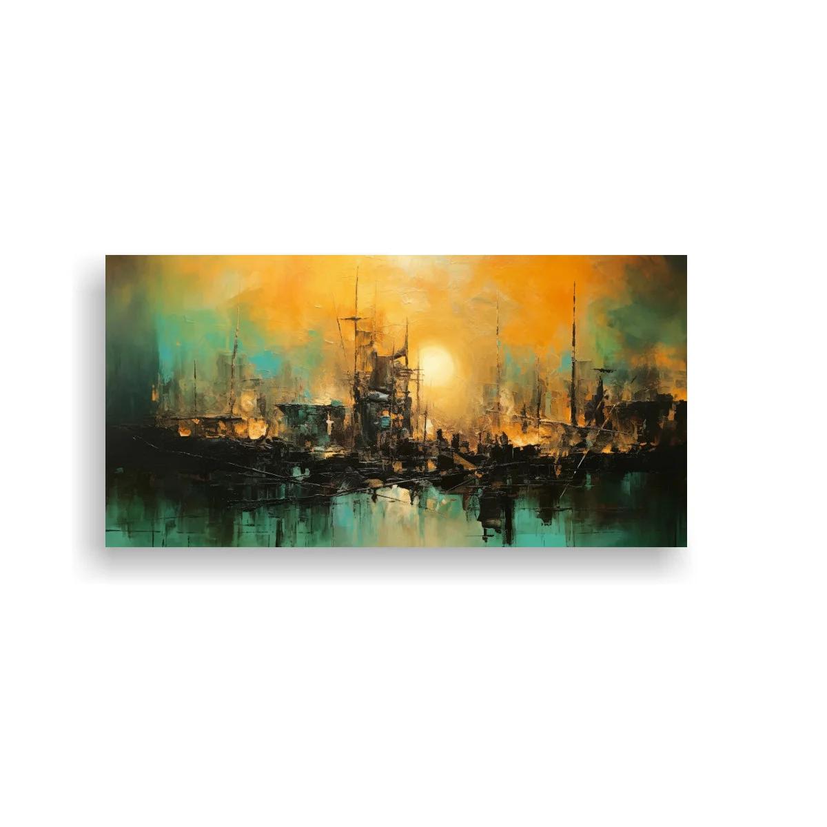 Cuadro skyline urbano con puerto reflejado en el agua — imagen principal