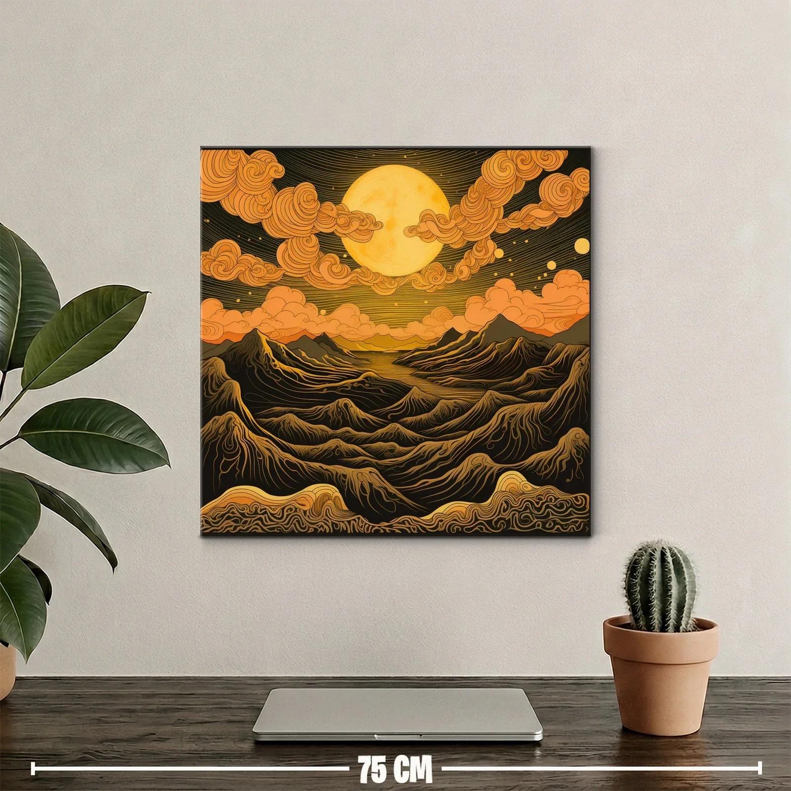 Paisaje onírico con luna y montañas en tonos cálidos — miniatura 2