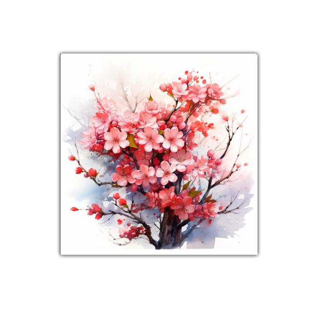 Cuadro decorativo con flores de cerezo en tonos rosados vibrantes