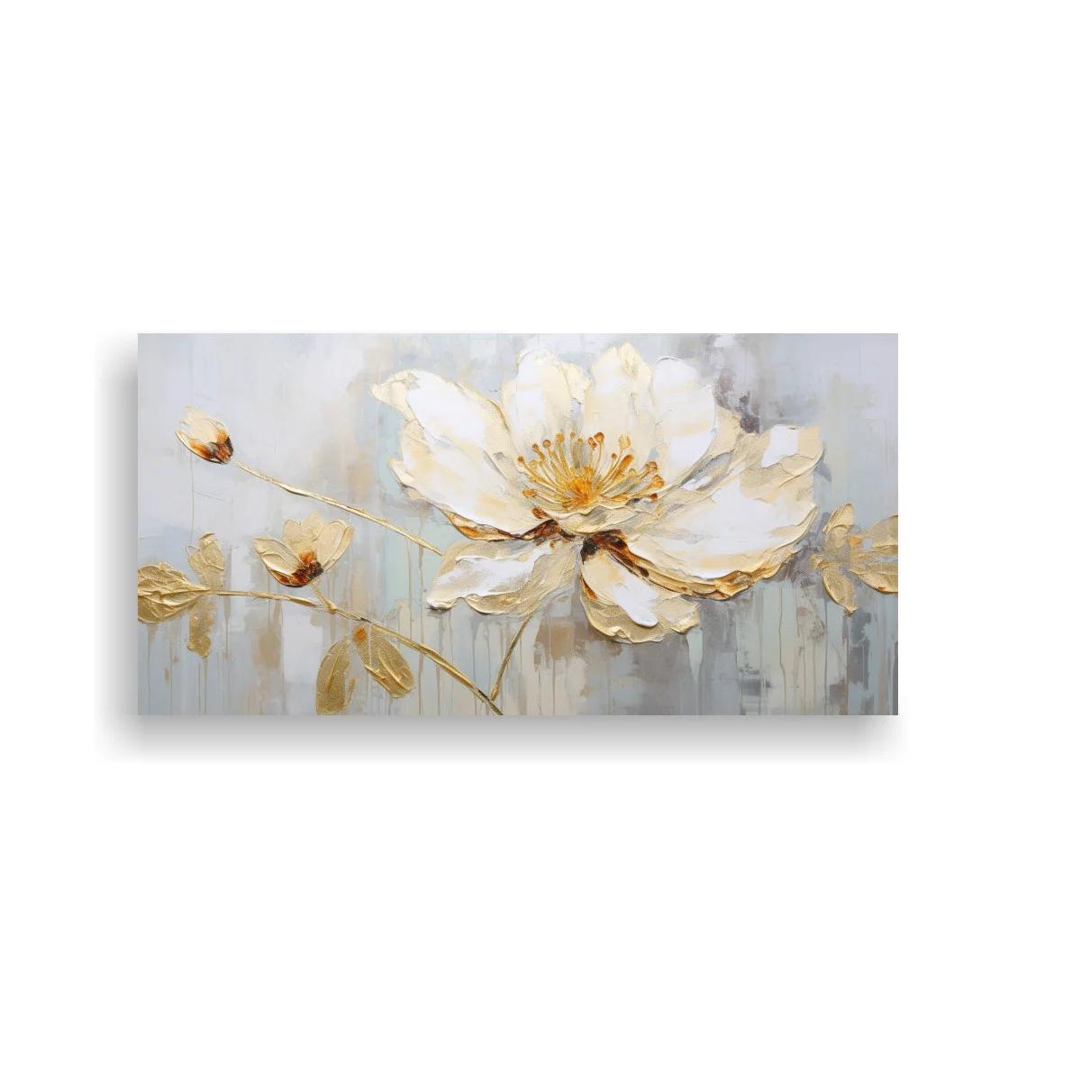 Cuadro magnolia blanca con capullos y detalles dorados