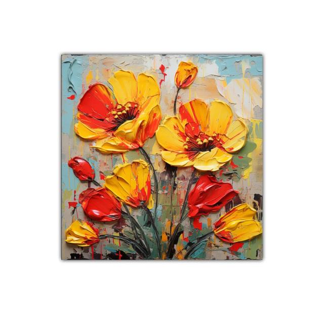 Cuadro floral vibrante con esplendor en amarillo y rojo