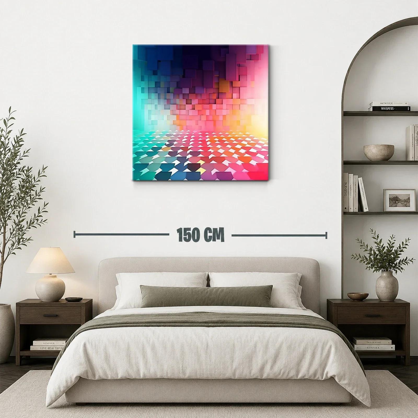 Cuadro geométrico con cubos y tonalidades vibrantes — miniatura 3