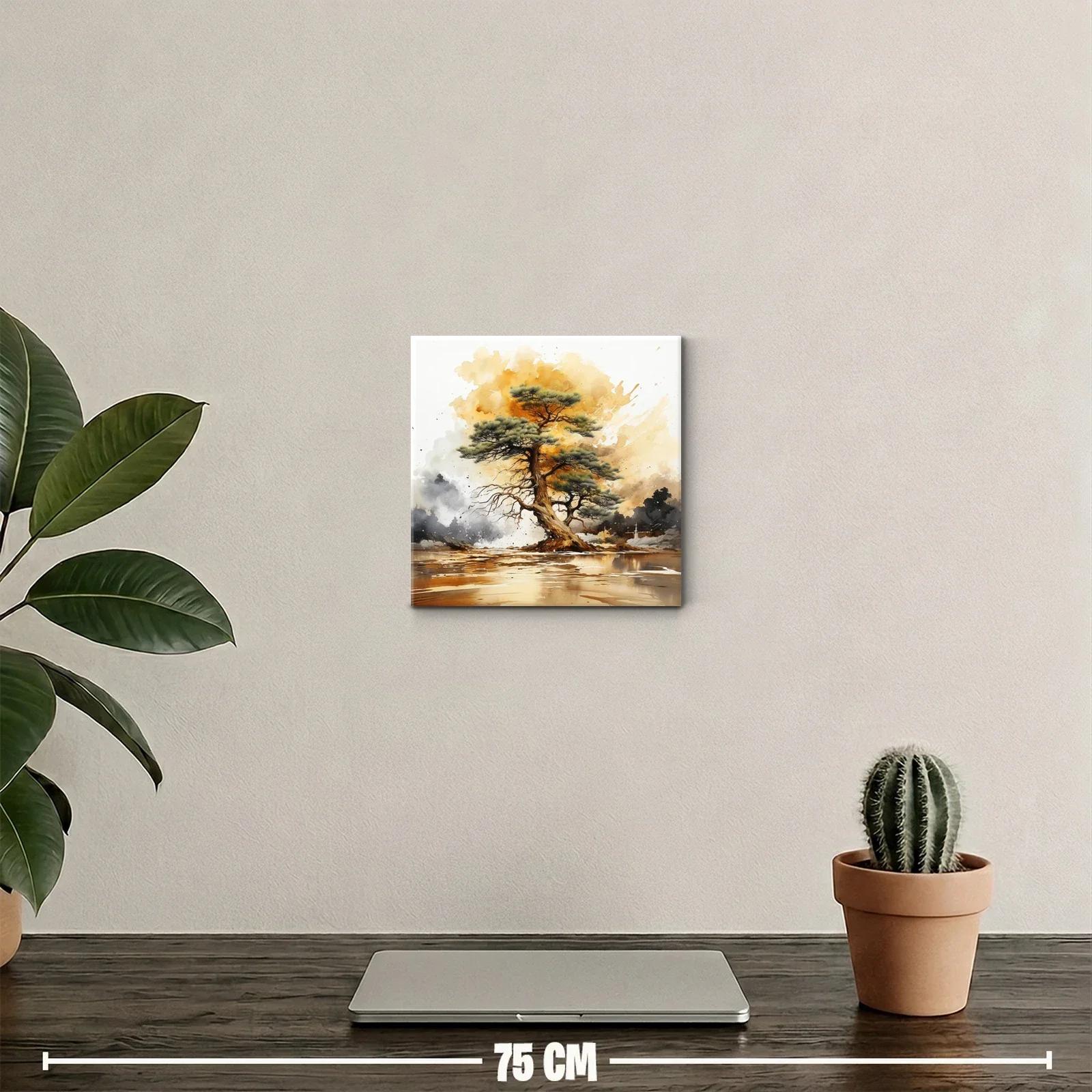Árbol solitario sobre paisaje al atardecer dorado — miniatura 2