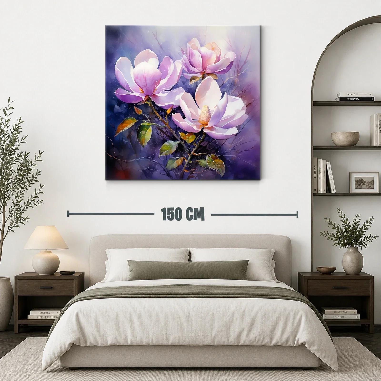 Cuadro con flores de magnolia en tonos lilas y verdes — miniatura 3