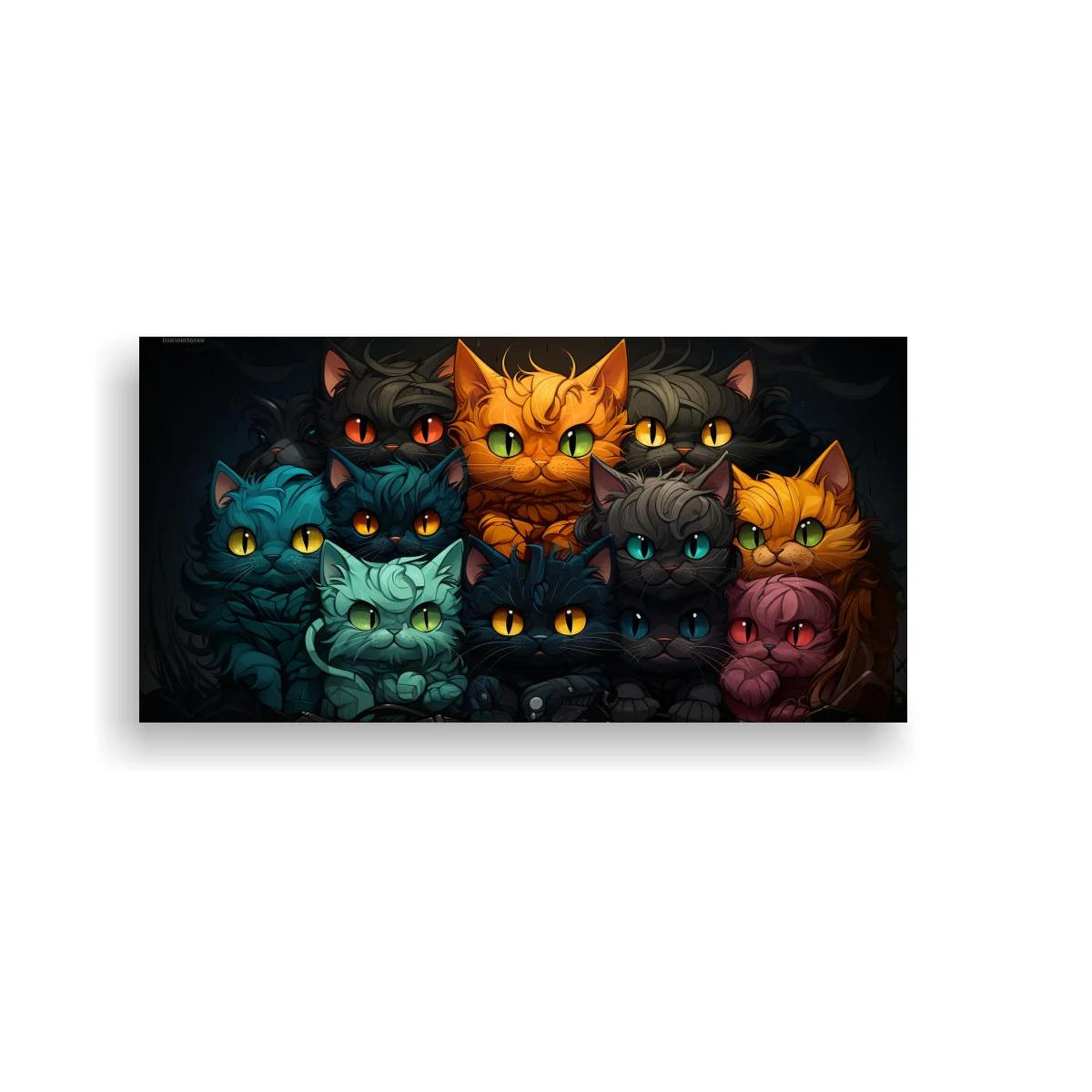 Cuadro grupo de gatos de ojos brillantes en tonos pastel — imagen principal