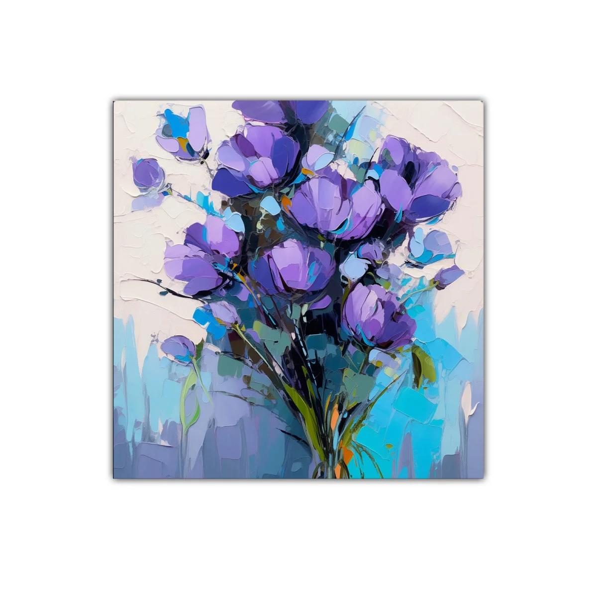 Ramo de flores violetas con fondo en tonos azules y blancos — imagen principal