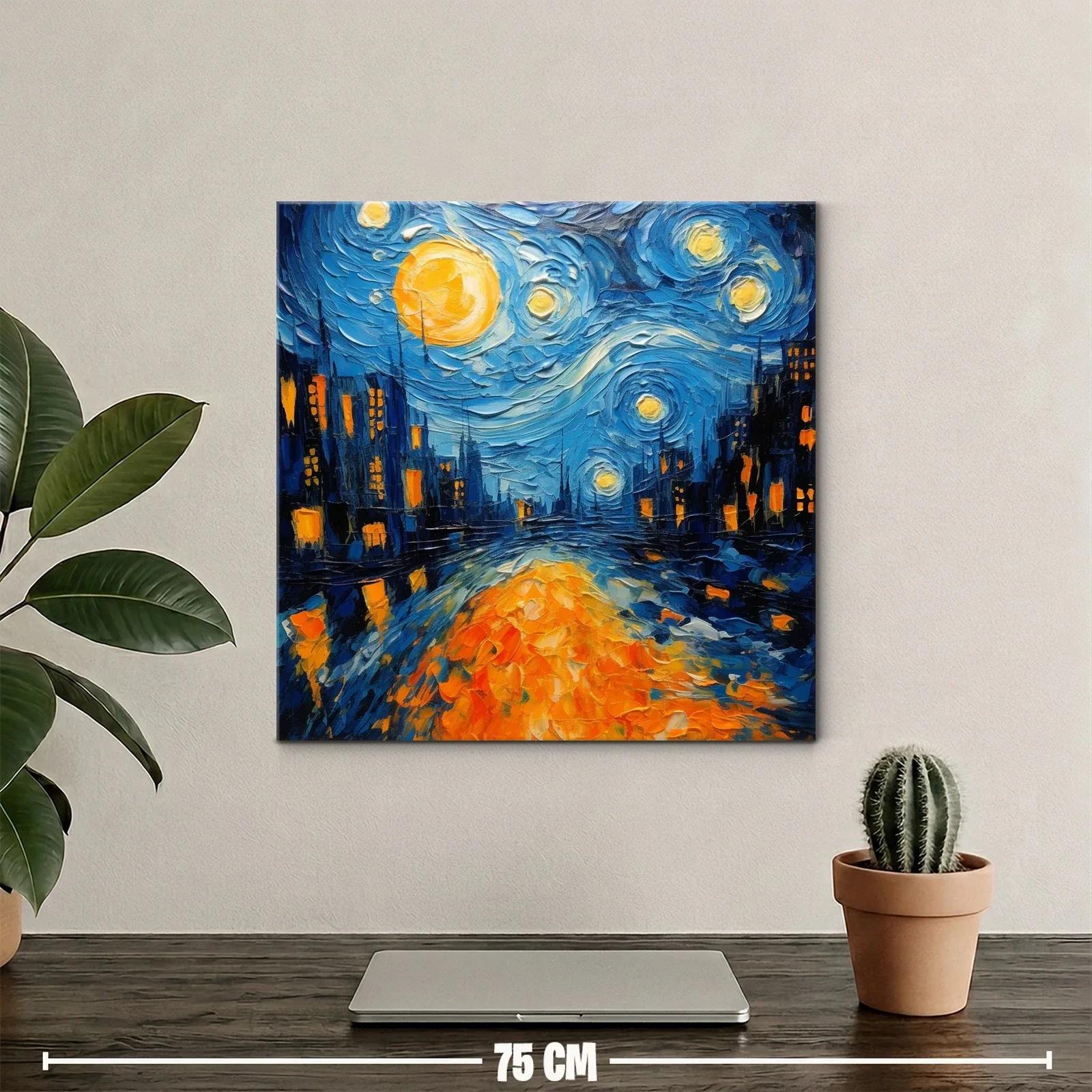 Calle nocturna iluminada en tonos azules y naranjas vibrantes — miniatura 2