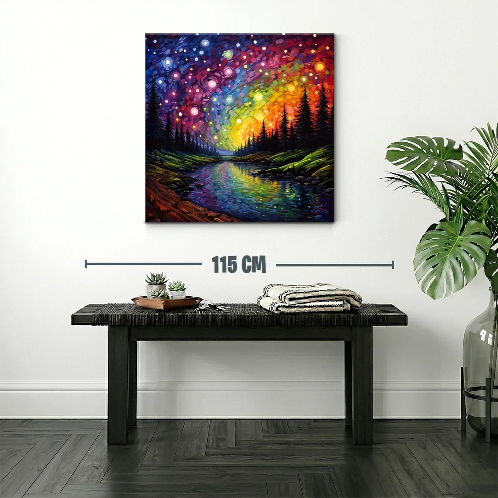 Paisaje nocturno con cielo estrellado y río reflejante — miniatura 2