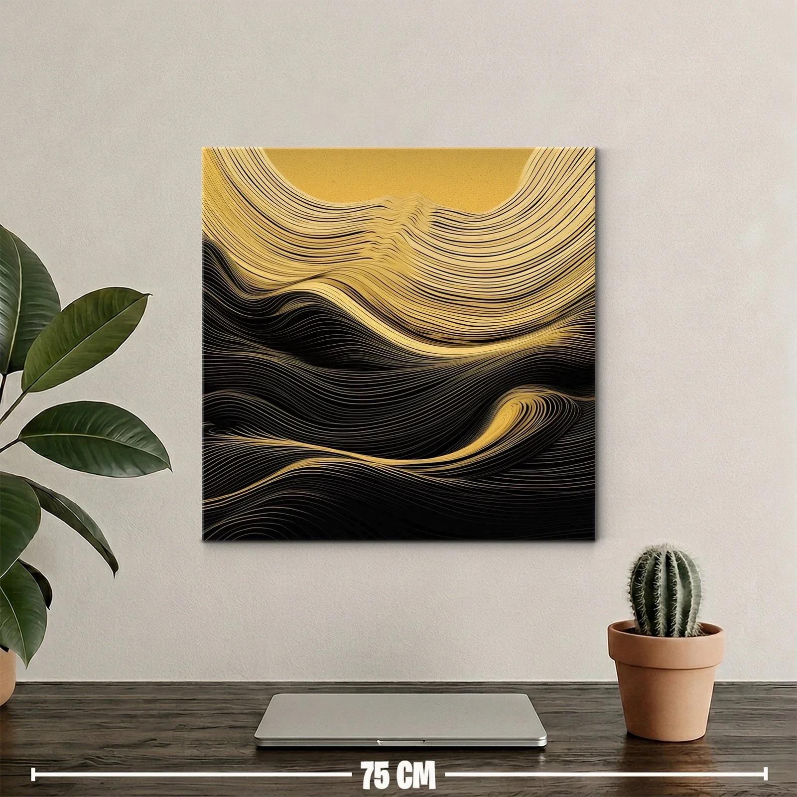 Cuadro abstracto líneas doradas y negras en movimiento — miniatura 2