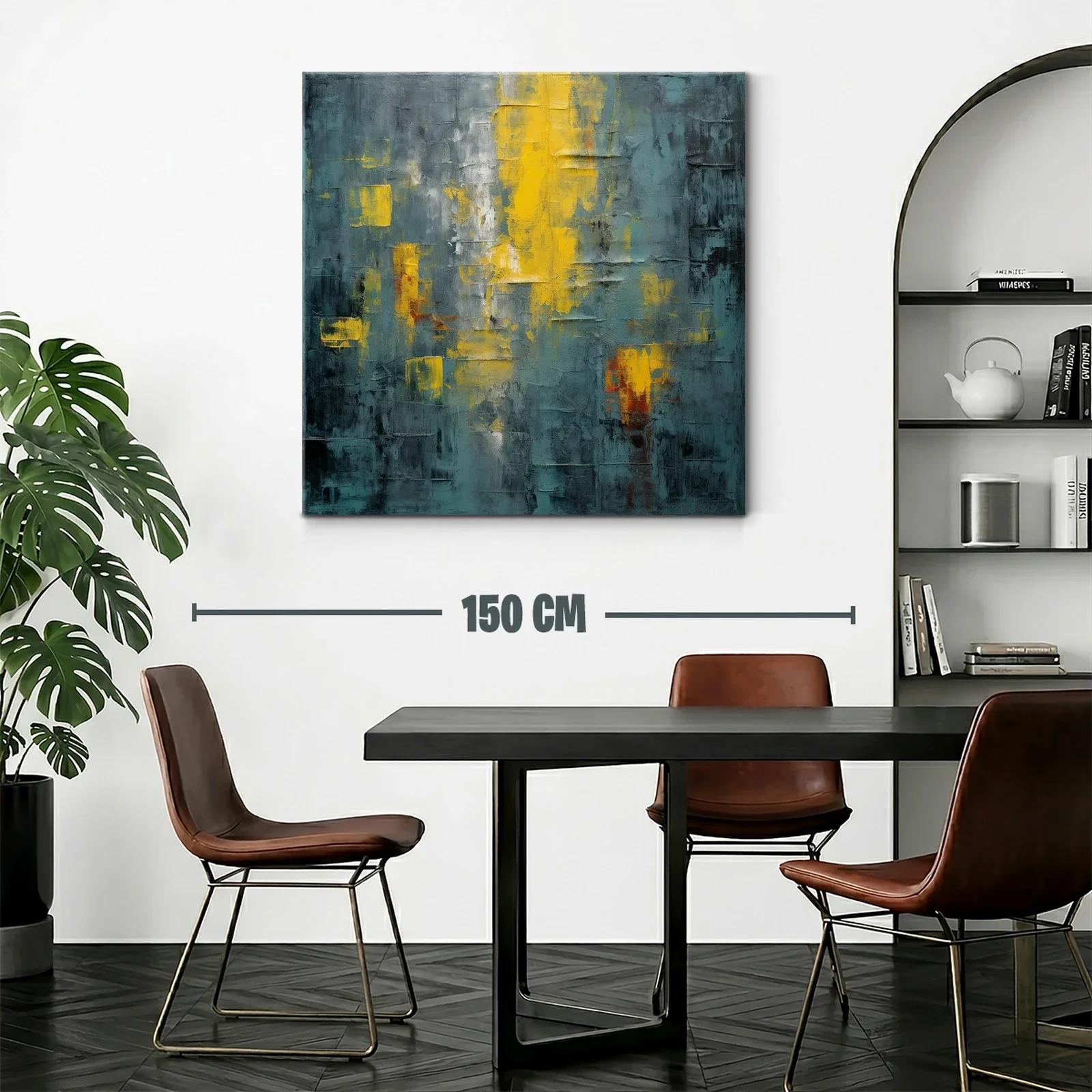 Cuadro abstracto con tonos amarillos y gris azul oscuro — miniatura 2