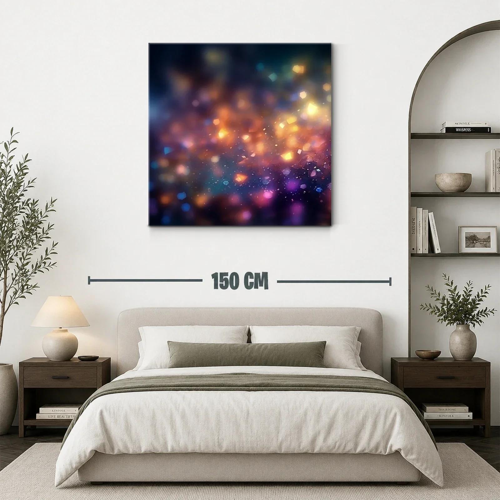 Cuadro abstracto luces difusas en tonos cálidos y fríos — miniatura 3