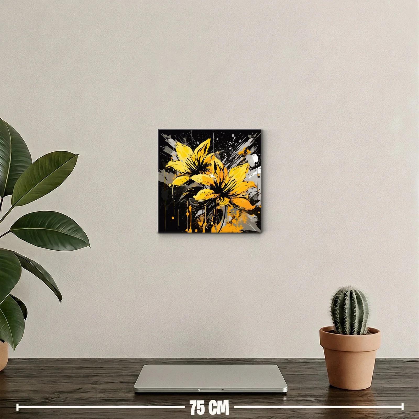 Vibrante cuadro floral con tonos amarillos y contrastes oscuros — miniatura 2