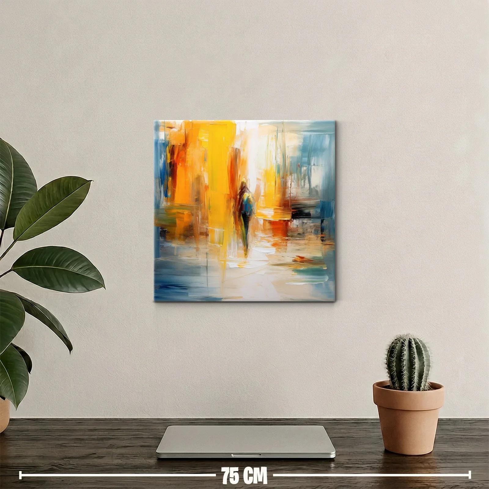 Cuadro abstracto con vibrantes tonos amarillos y azules — miniatura 2