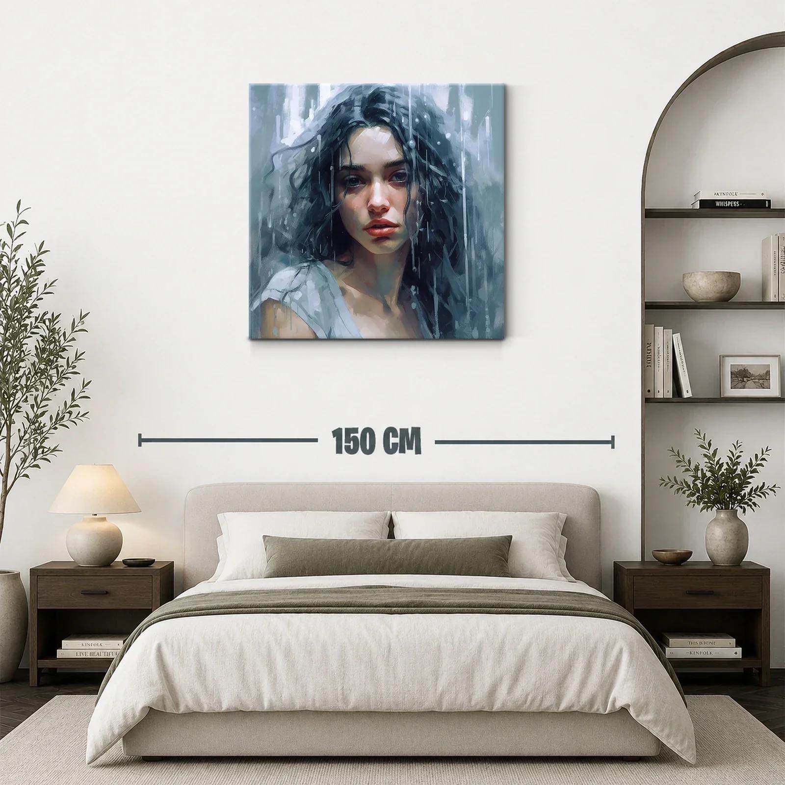 Retrato femenino con melancolía en tonos fríos y lluvia — miniatura 3