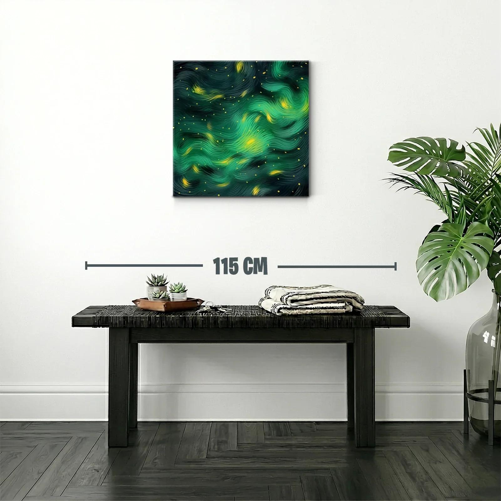 Cuadro abstracto con textura fluida en tonos verdes y amarillos — miniatura 2