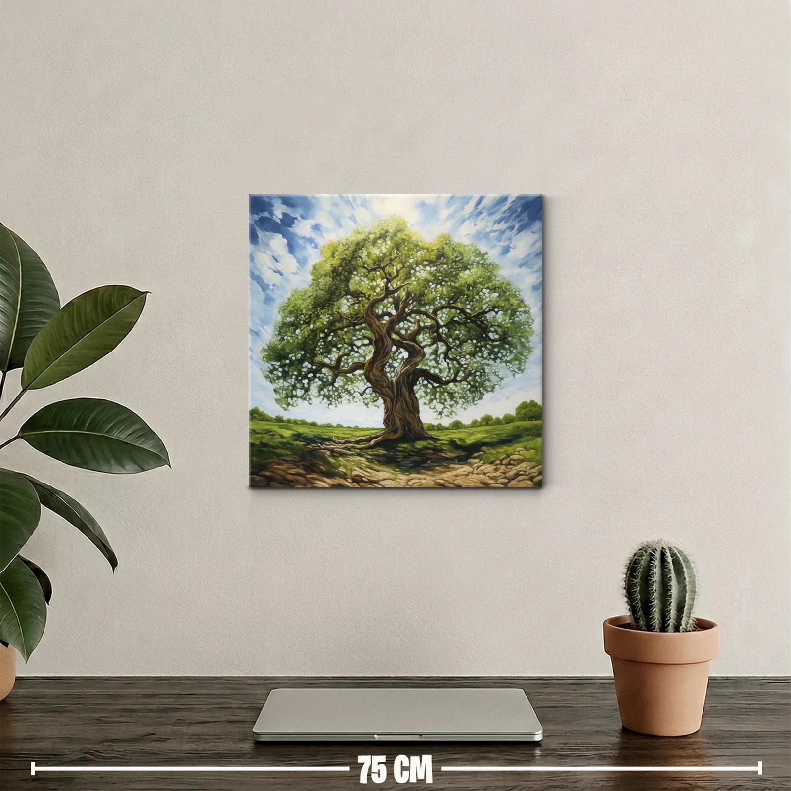 Árbol majestuoso con cielo nublado en paisaje abierto — miniatura 2