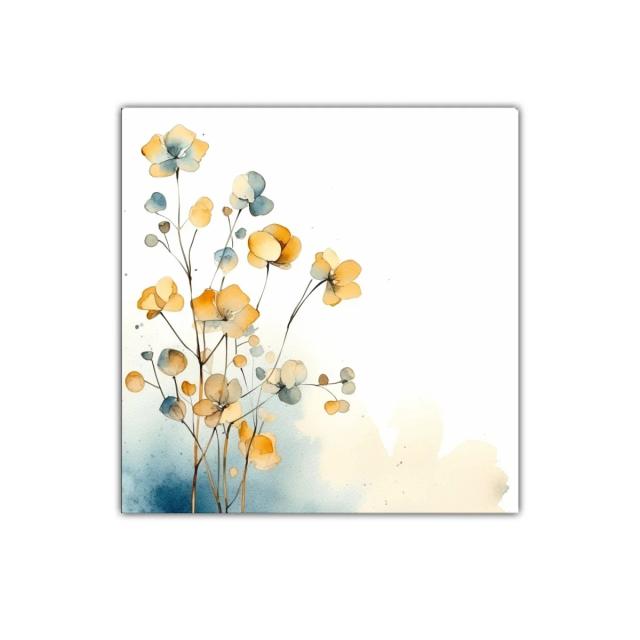 Cuadro decorativo flores en tonos cálidos y azules suaves