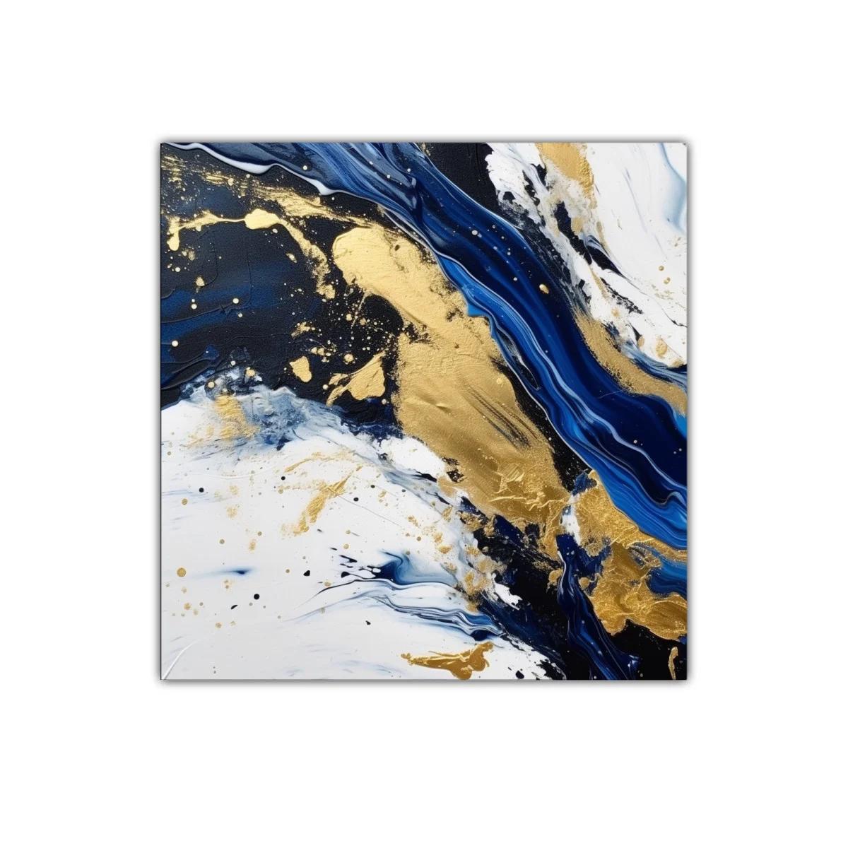Composición abstracta en azul marino blanco y dorado