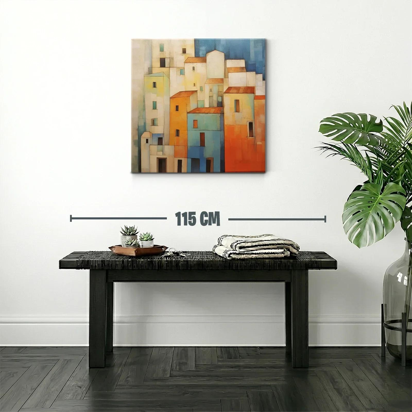 Composición urbana en tonos cálidos y azules vibrantes — miniatura 2
