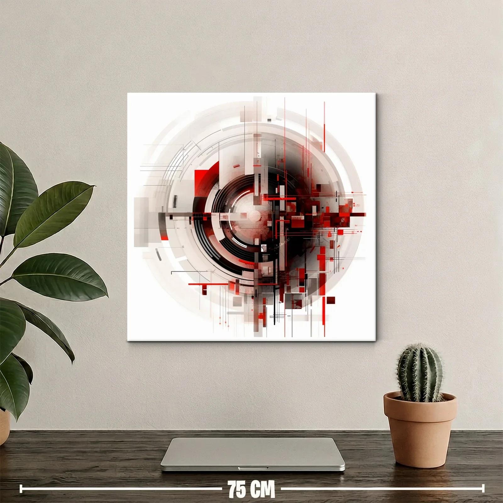 Cuadro vibrante con diseño geométrico futurista y tonos rojos — miniatura 2