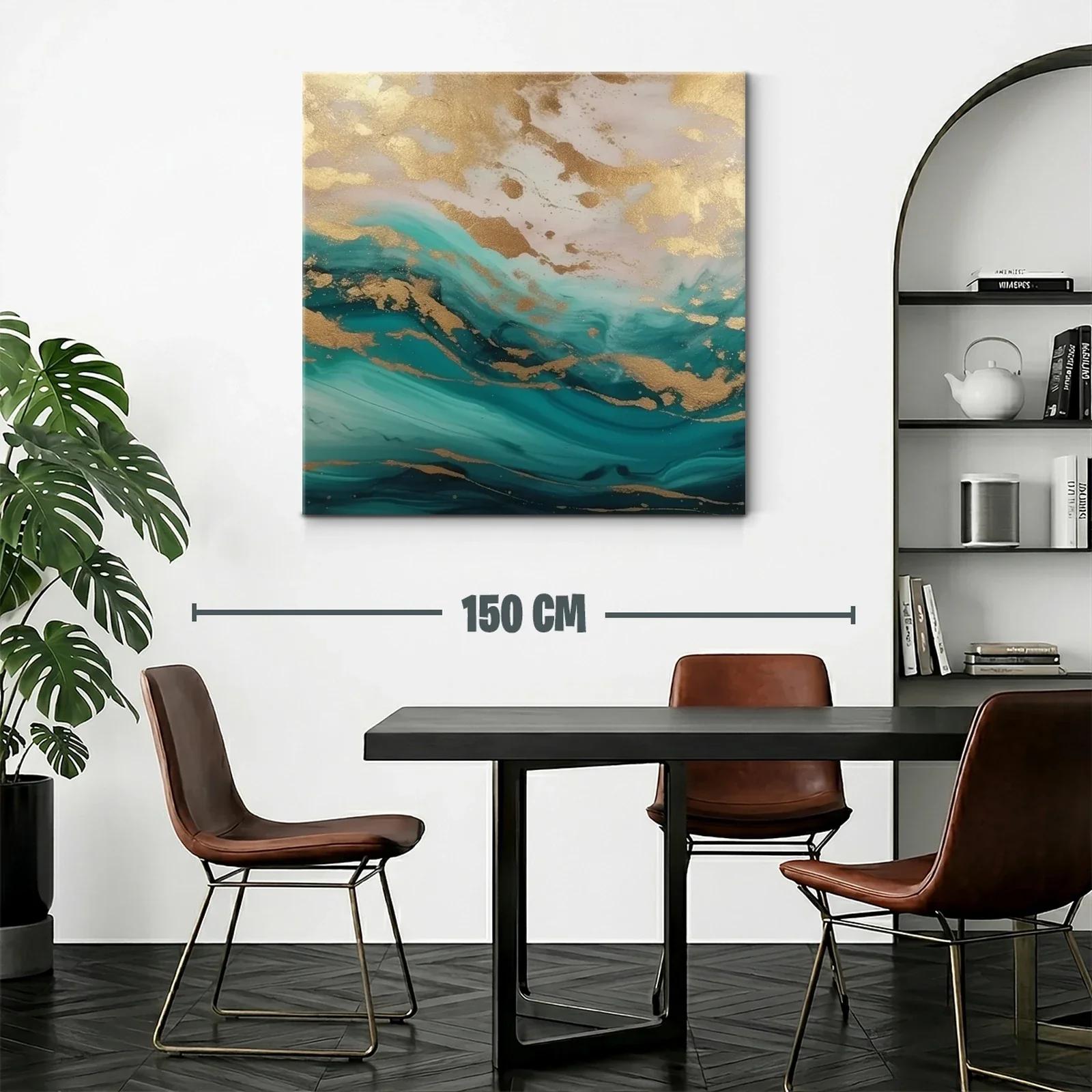 Cuadro abstracto con efecto dorado y tonos turquesa y azul — miniatura 2