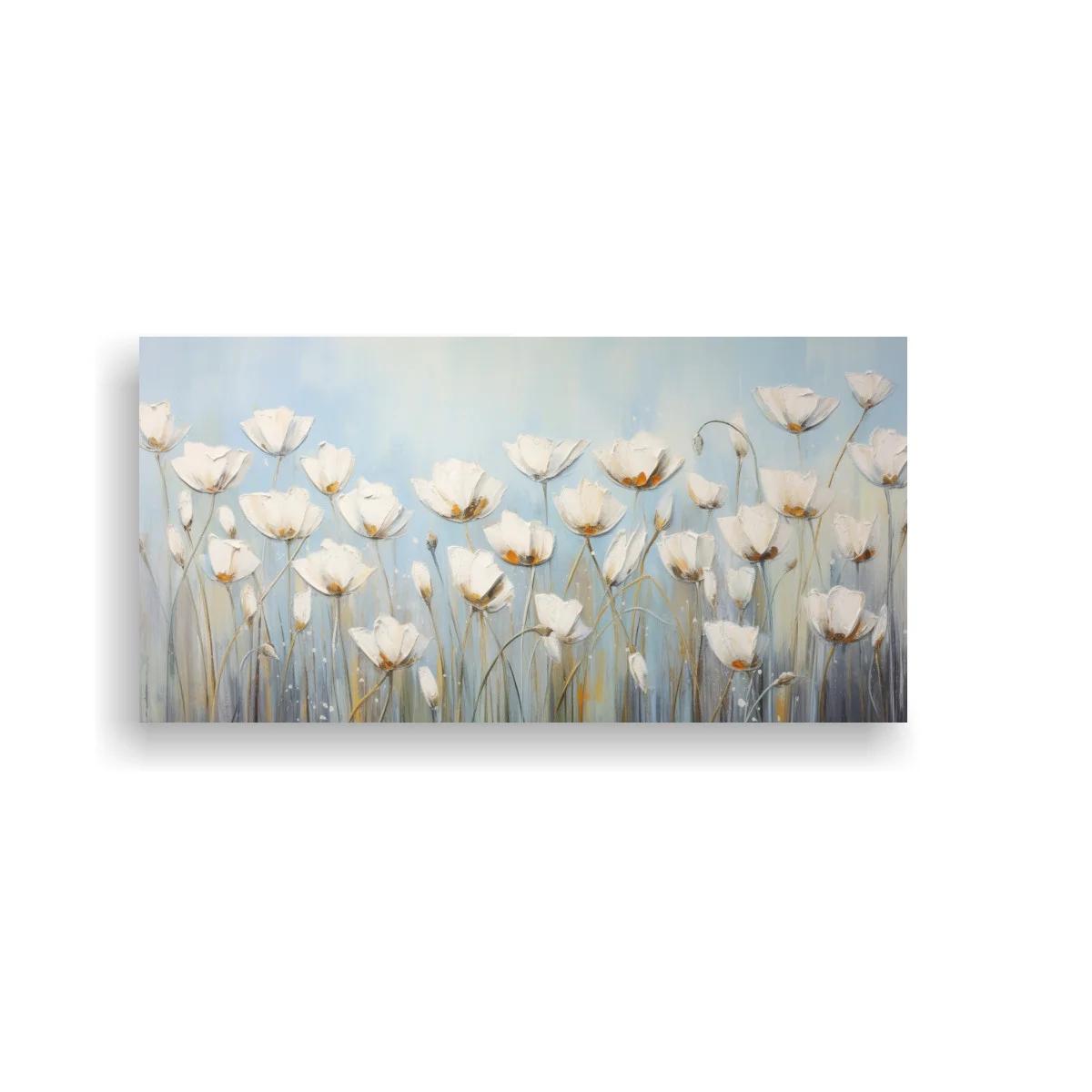Cuadro amapolas blancas con tallos largos y cabezas inclinadas