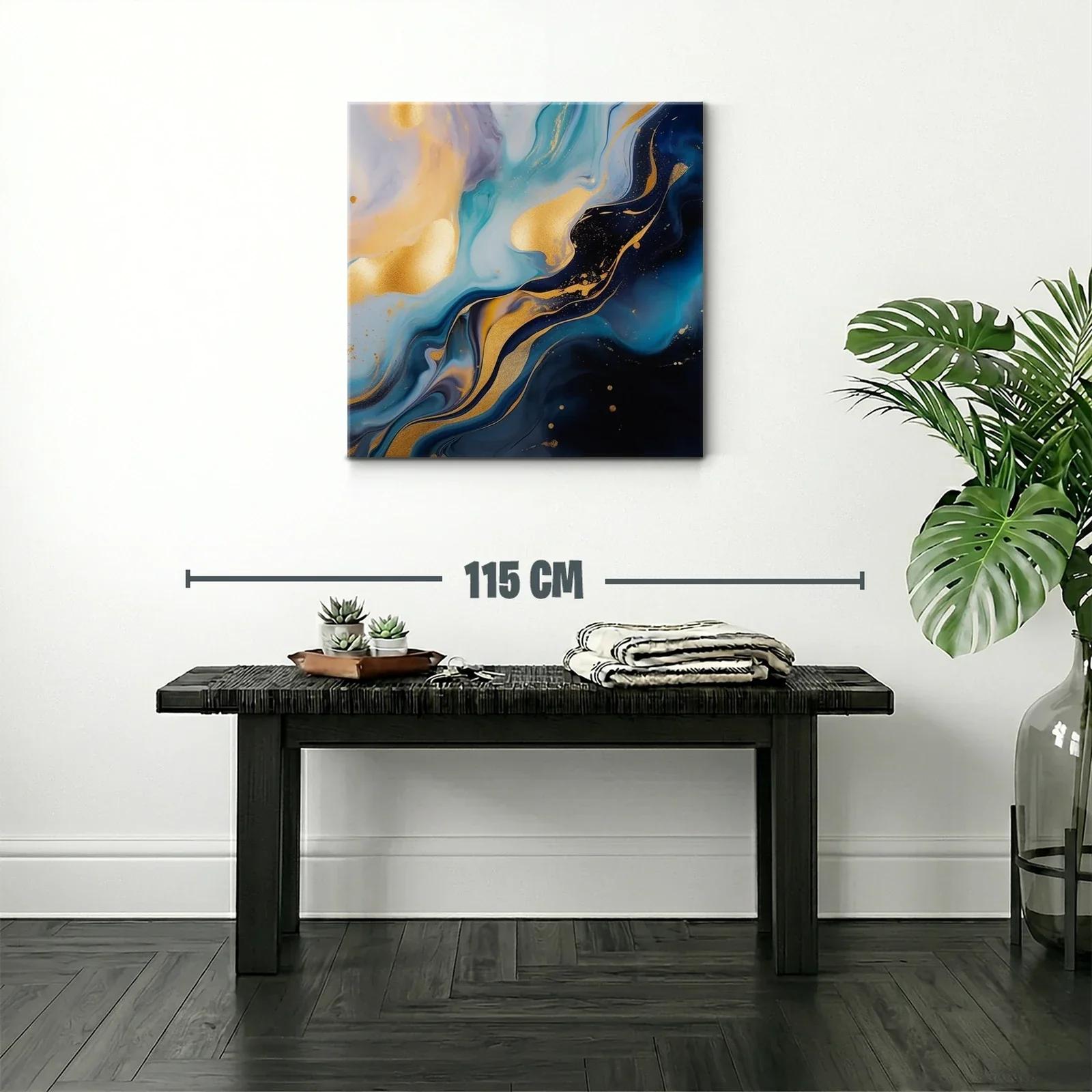 Cuadro abstracto con tonos dorados y azules intensos — miniatura 2