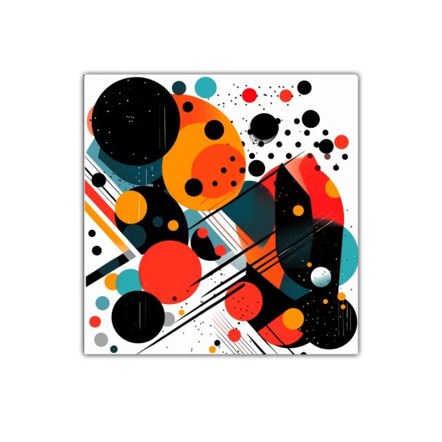 Composición abstracta con círculos y líneas en colores vivos