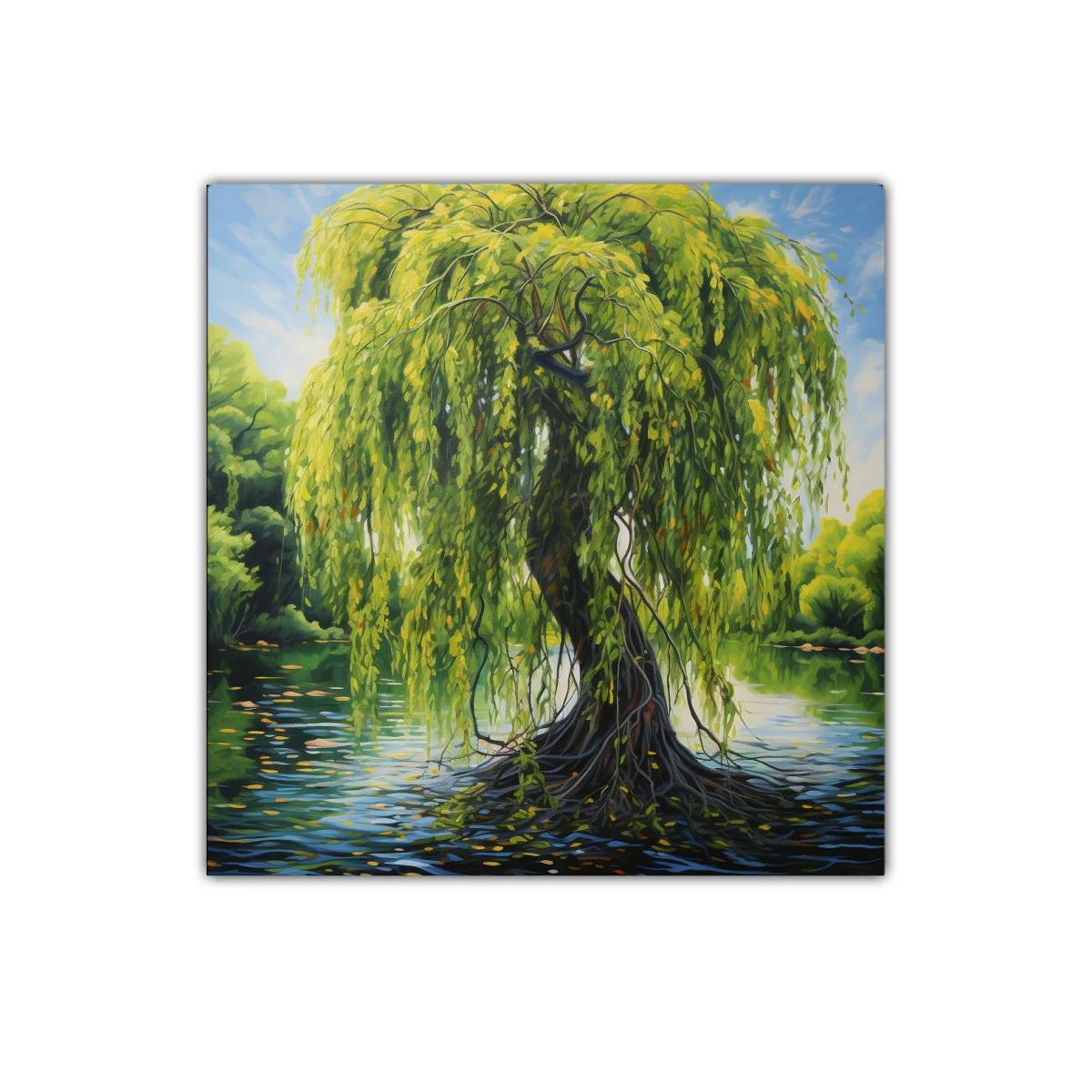 Árbol de sauce sobre lago con follaje vibrante — miniatura 1