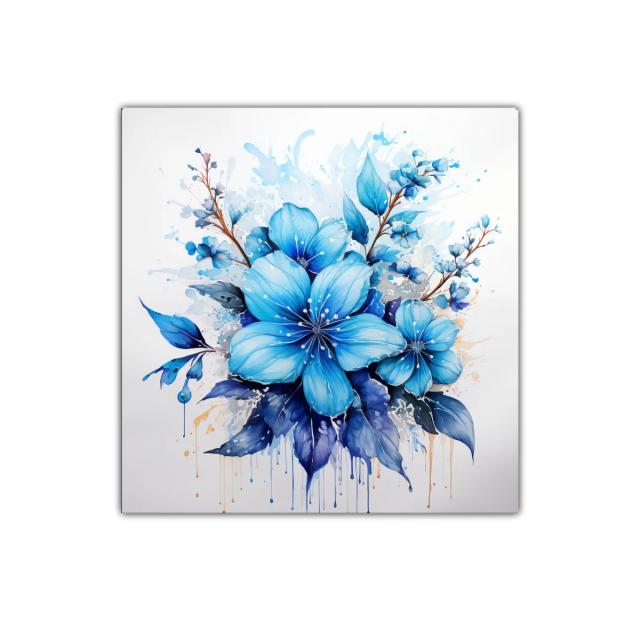 Cuadro decorativo bouquet floral en tonos azules vibrantes