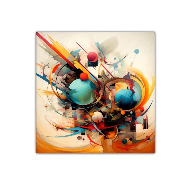 Composición dinámica con esferas y formas geométricas coloridas