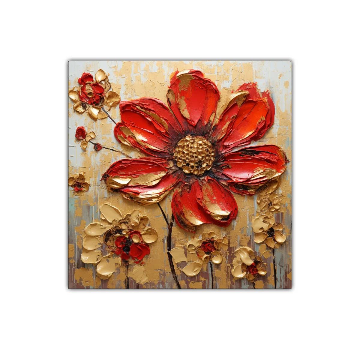 Flor roja vibrante con detalles dorados elegante y decorativa