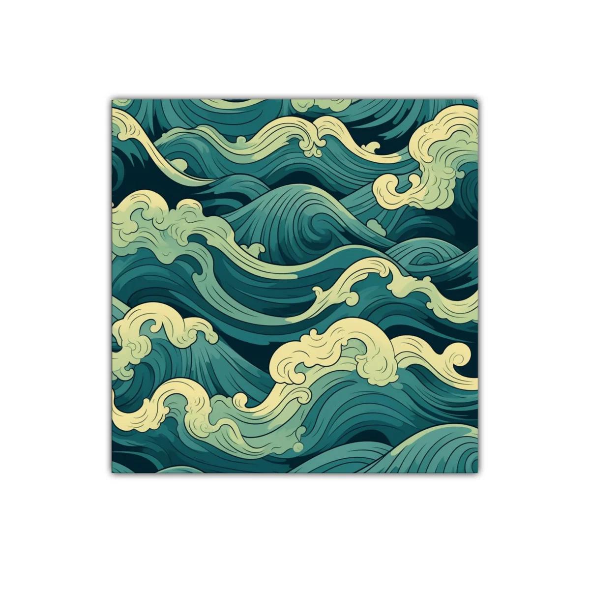 Cuadro decorativo con diseño de olas estilizadas en tonos azules — miniatura 1