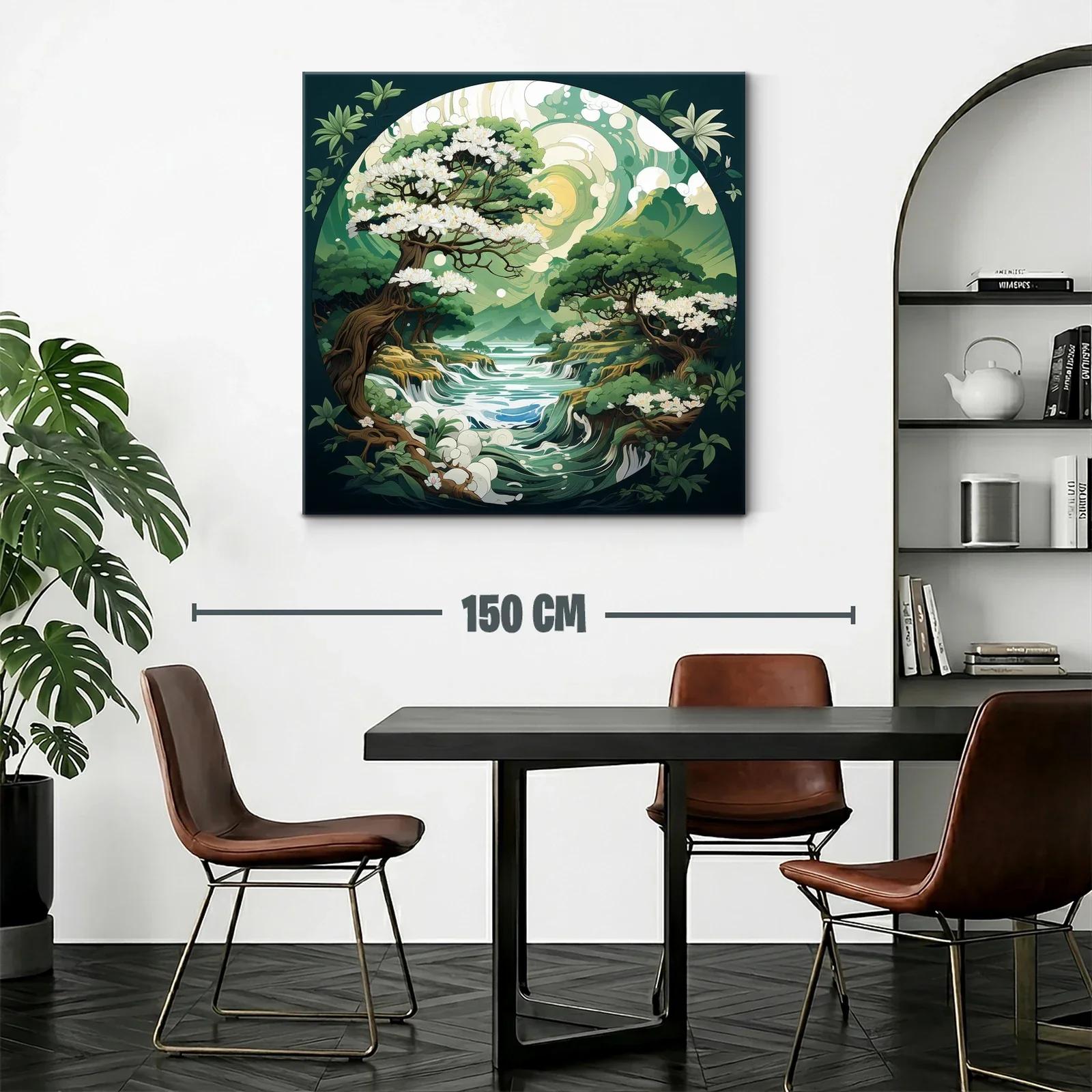 Paisaje onírico con árboles floridos y río serpenteante — miniatura 2
