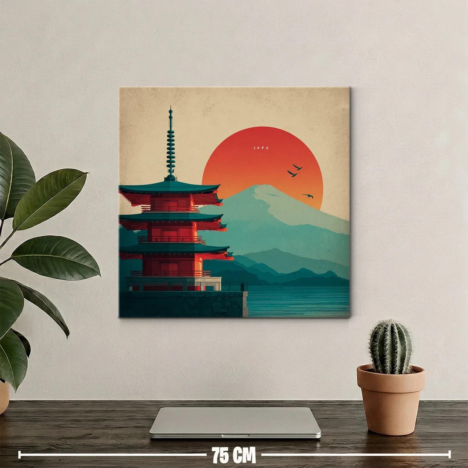 Paisaje japonés con pagoda y monte Fuji al atardecer — miniatura 2