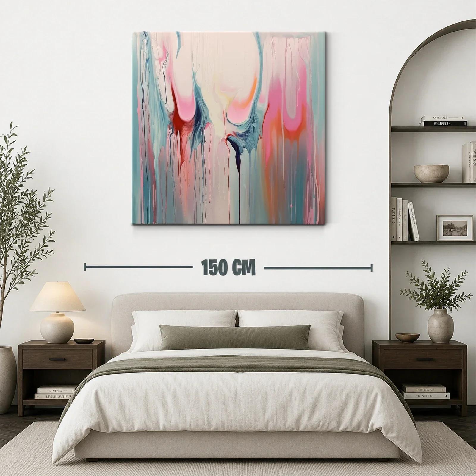 Cuadro abstracto con formas fluidas en tonos pastel y vibrantes — miniatura 3