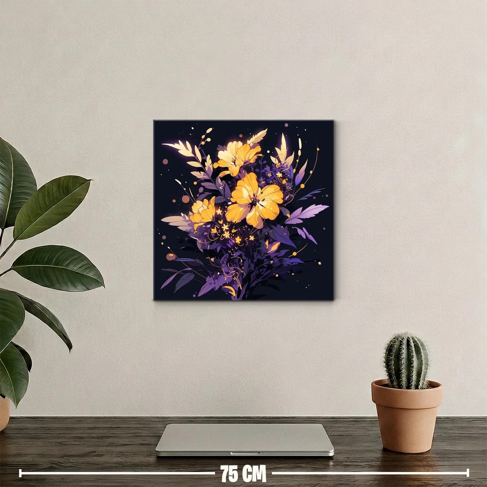 Ramo vibrante de flores amarillas con tonos púrpuras — miniatura 2