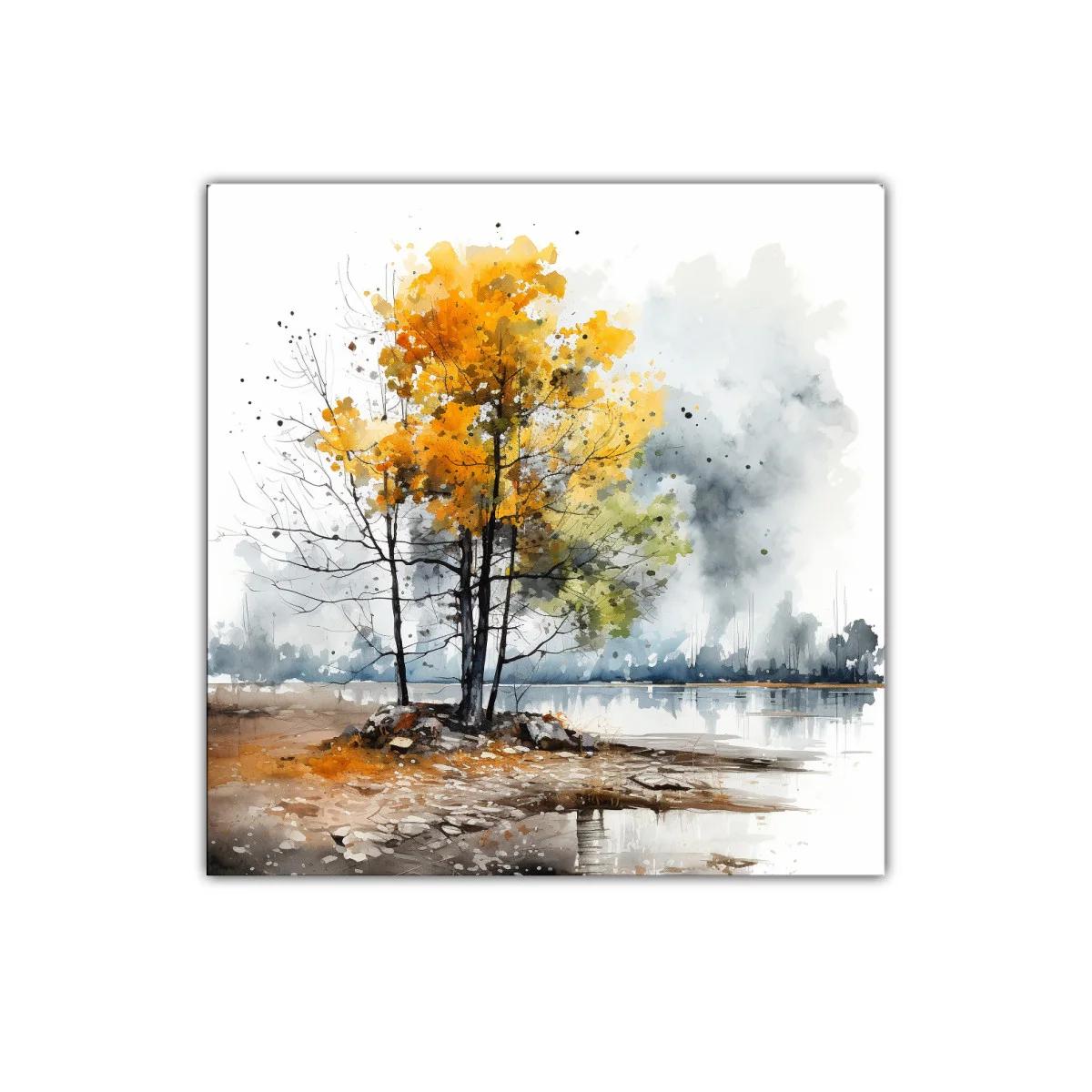 Paisaje otoñal con árboles dorados junto al lago — miniatura 1