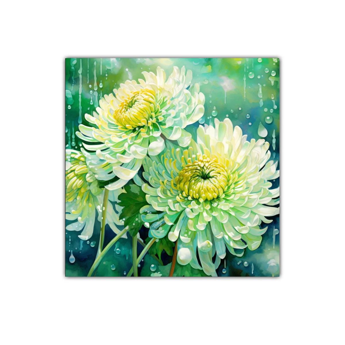 Cuadro floral con vibrantes flores blancas y verdes — imagen principal