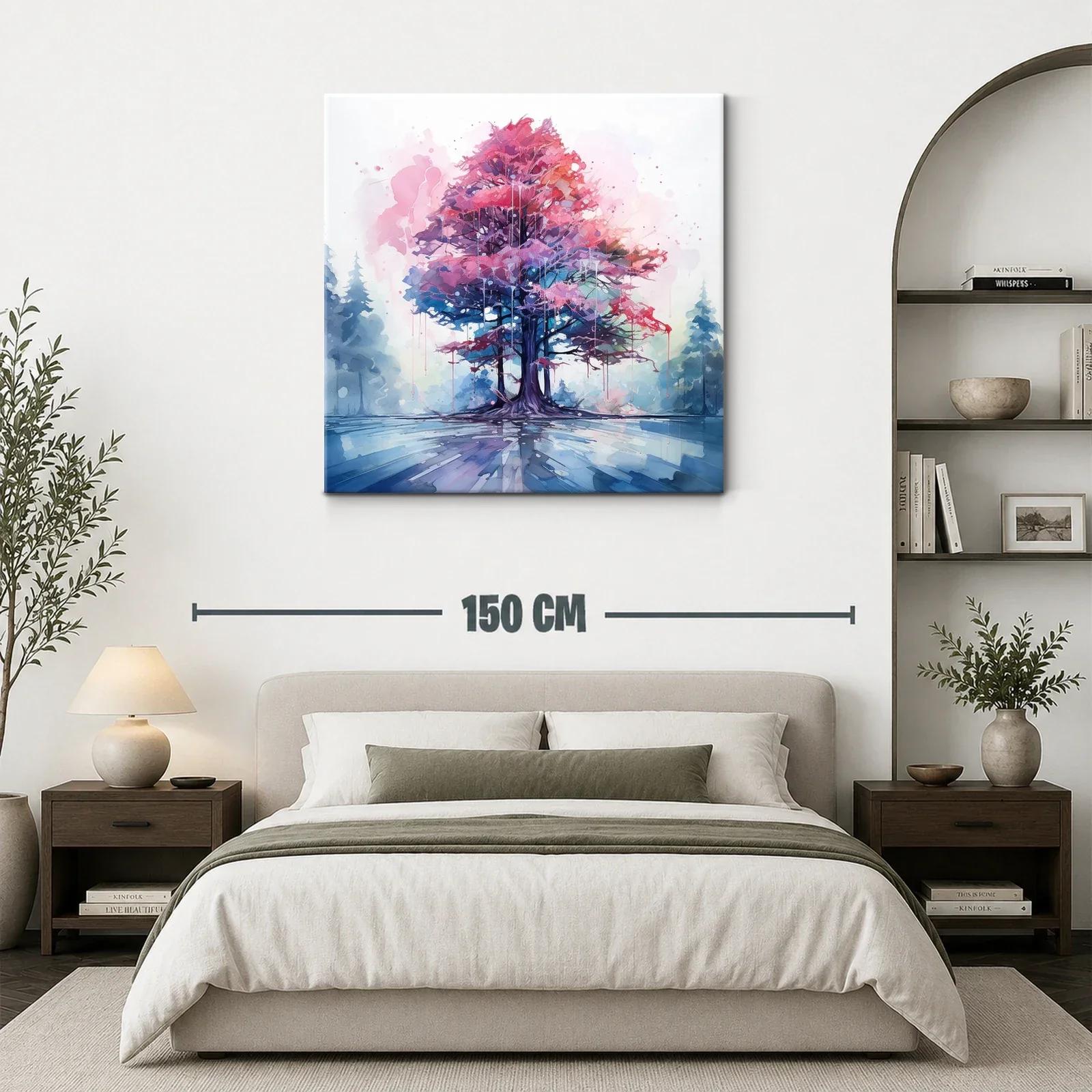 Árbol en tonos rosa y azul con reflejo en agua serena — miniatura 3