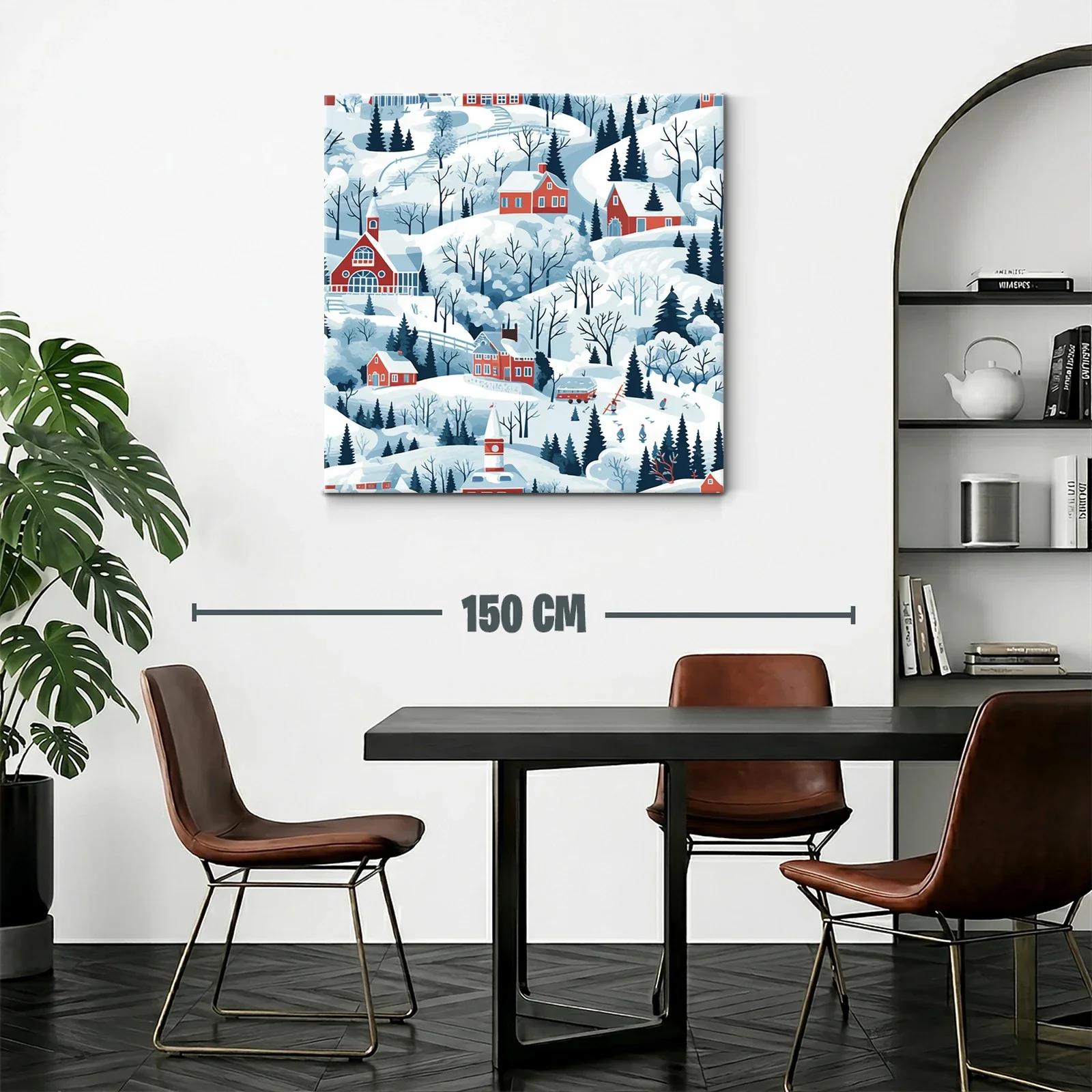 Paisaje invernal con casas rojas en colinas nevadas — miniatura 2