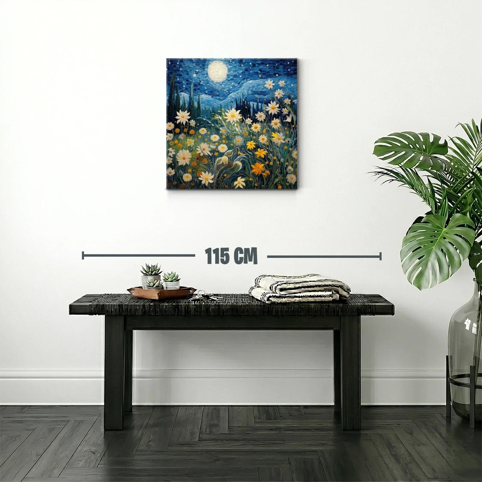 Jardín de flores bajo cielo estrellado y luna llena — miniatura 2