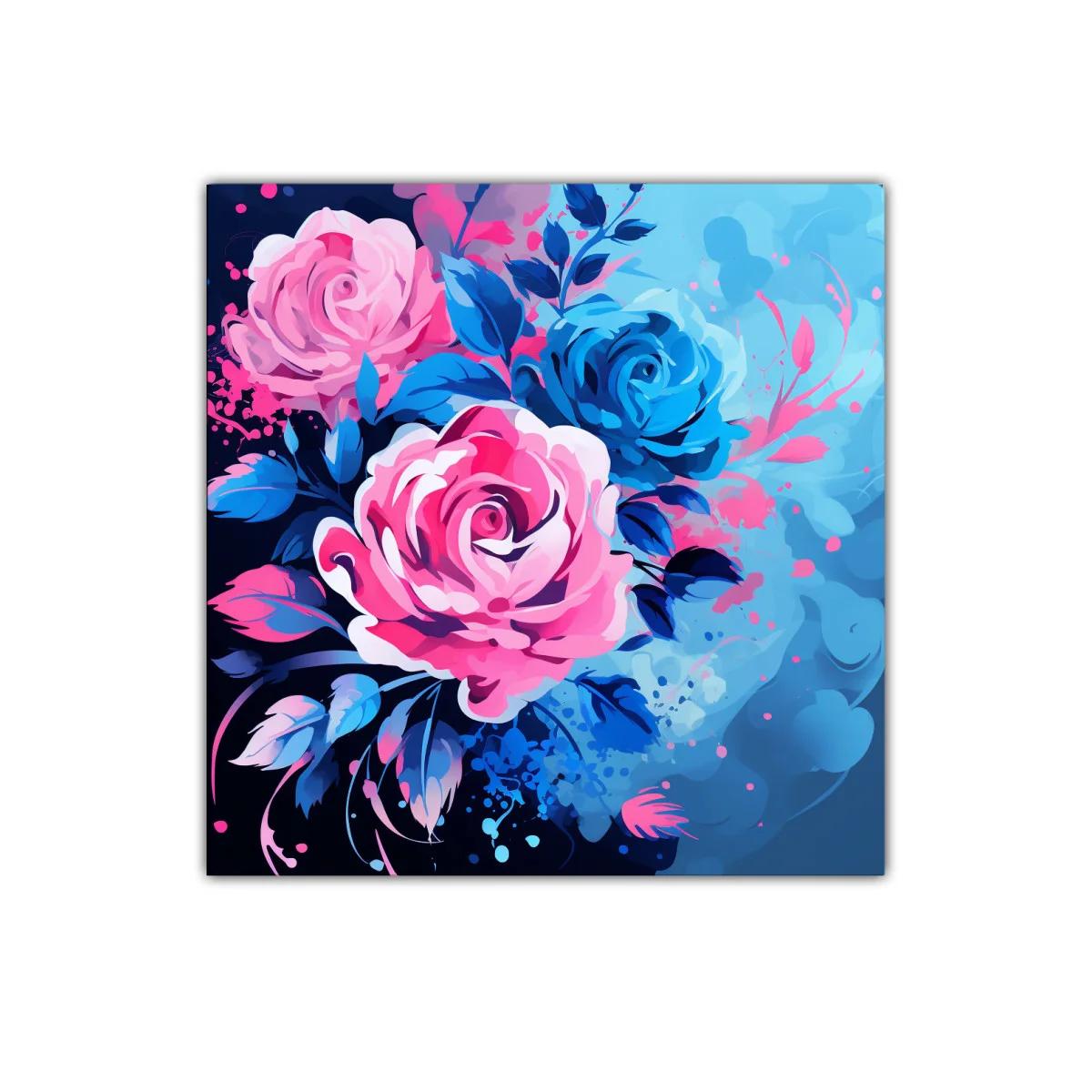 Rosas vibrantes en tonos azul y rosa para decoración moderna