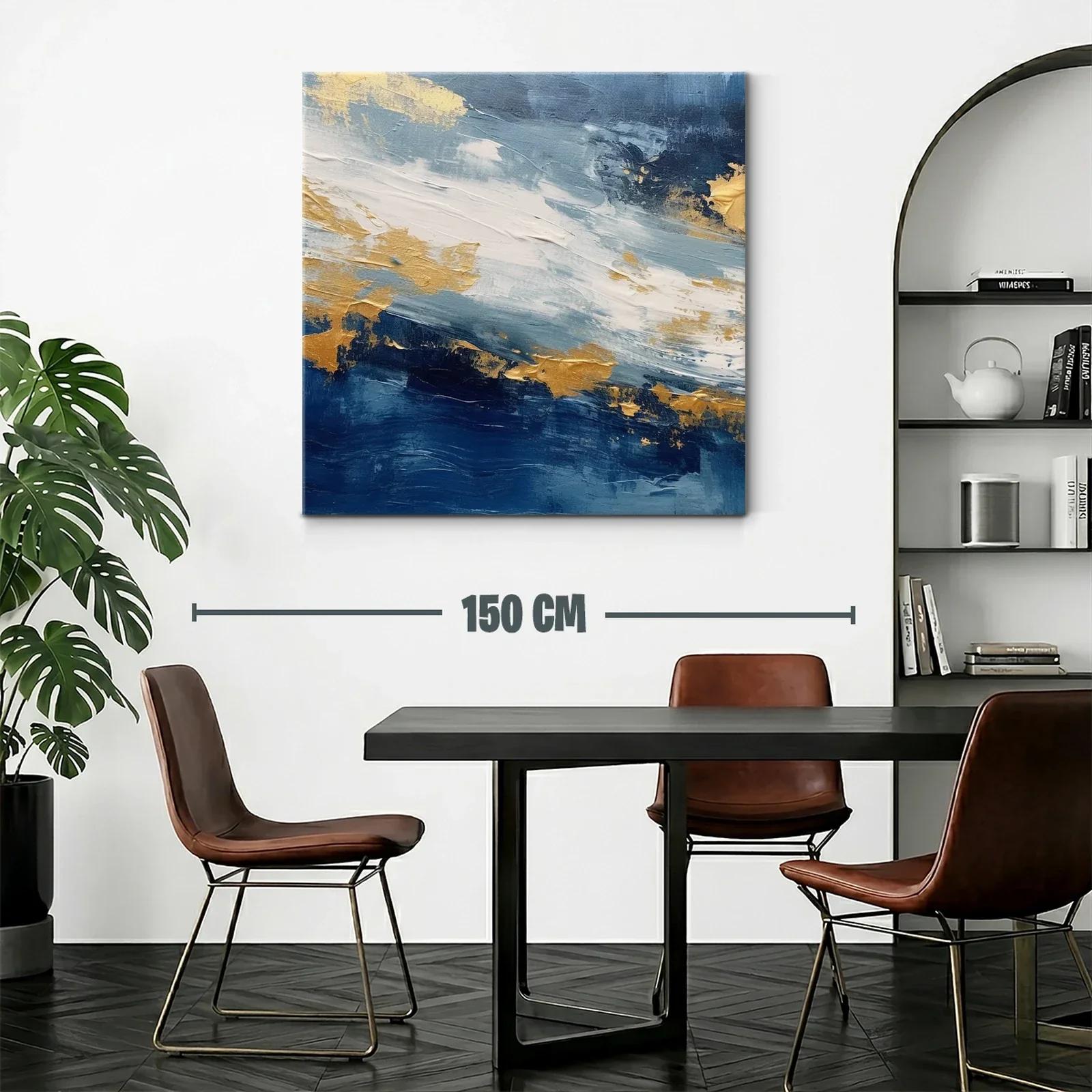 Cuadro abstracto azul con detalles dorados y blancos — miniatura 2