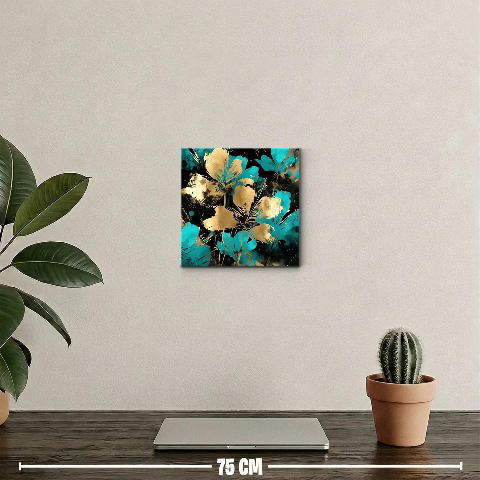 Florales dorados y turquesas sobre fondo oscuro — miniatura 2